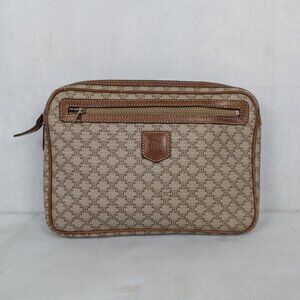 Celine Macadam M08 Beige Canvas Leather Clutch Bag Made in Italy.
